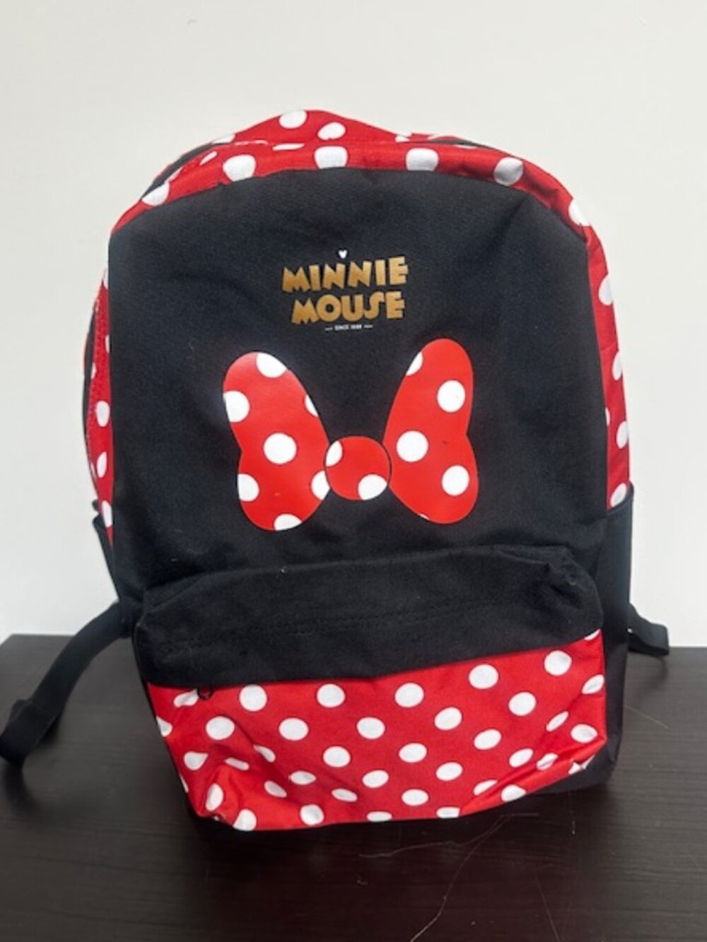 Disney Minnie Mouse Backpack Black Red Polka Dot Bow Bioworld
